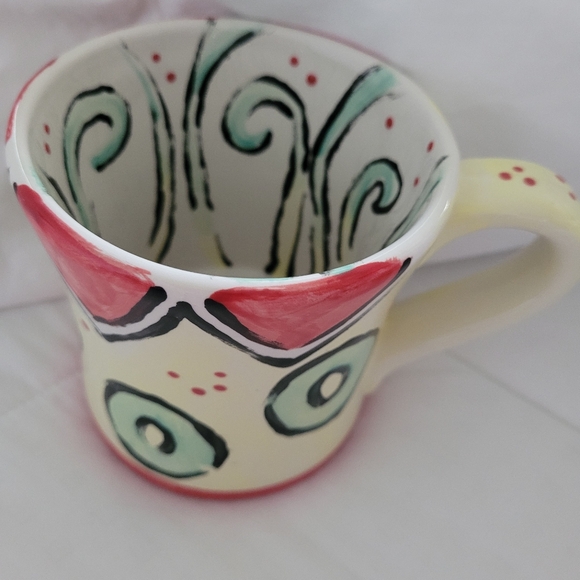 Handmade Vintage Art Pottery MUG Abstract Retro Atomic Pattern - Picture 2 of 8